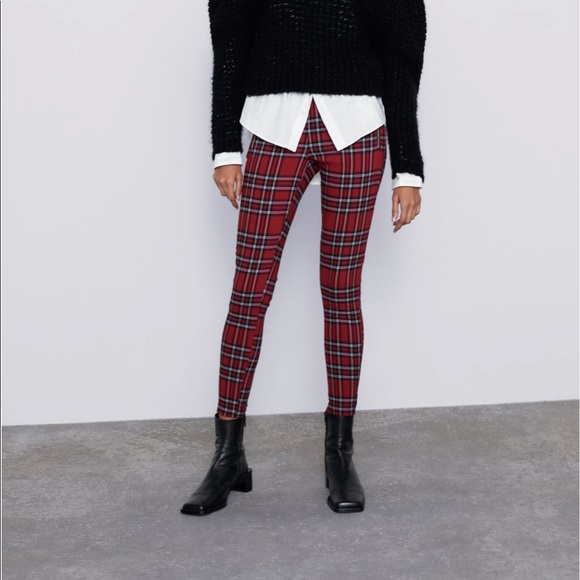 red plaid pants zara